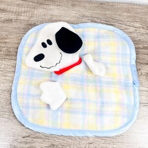 Vintage Knickerbocker Snoopy Plaid Satin Baby Security Blanket Peanuts RARE